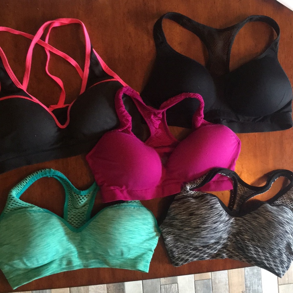 Pink padded sports bras.